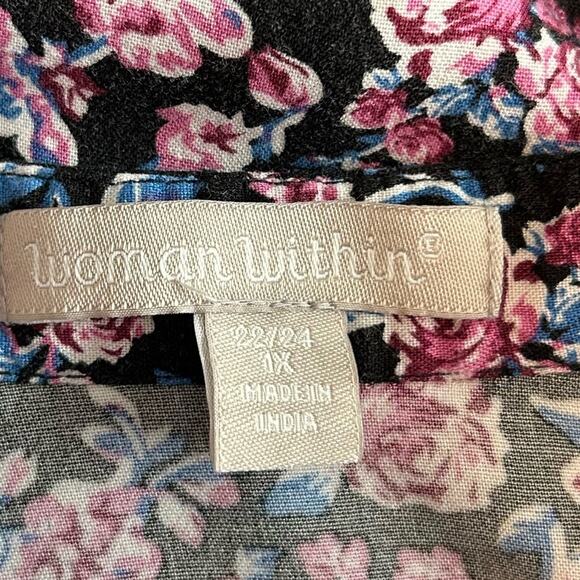 Woman Within India floral print baby doll  bohemian rayon blouse. Size 1X 22/24 - Picture 7 of 9